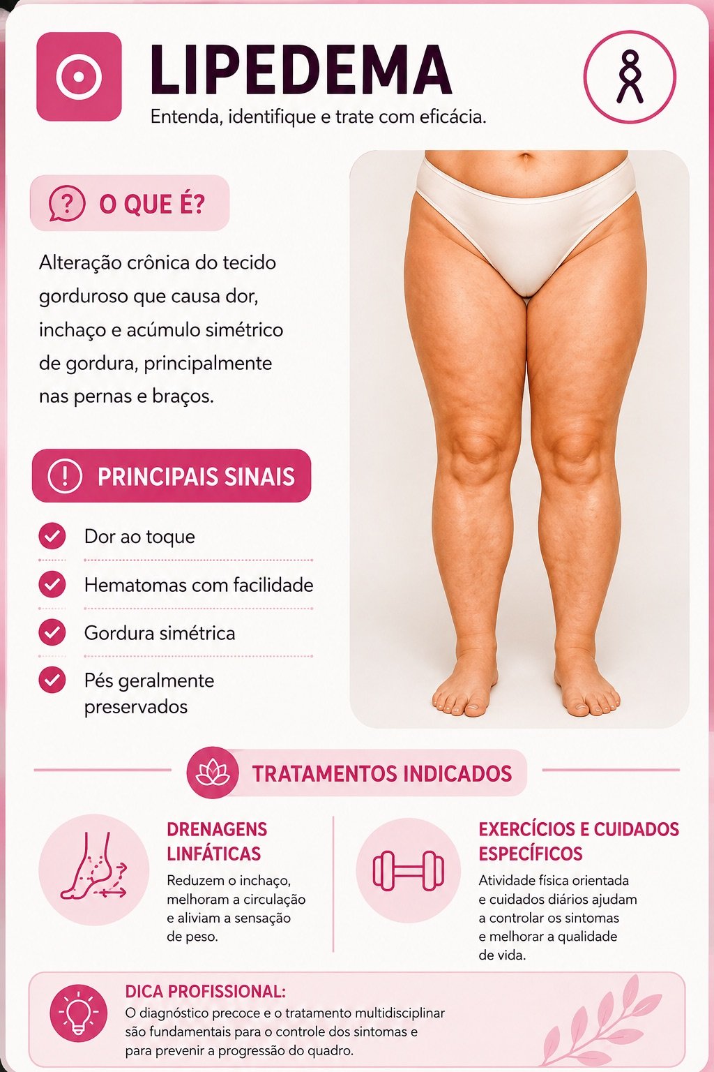 Ficha visual sobre Lipedema: o que é, principais sinais e tratamentos indicados