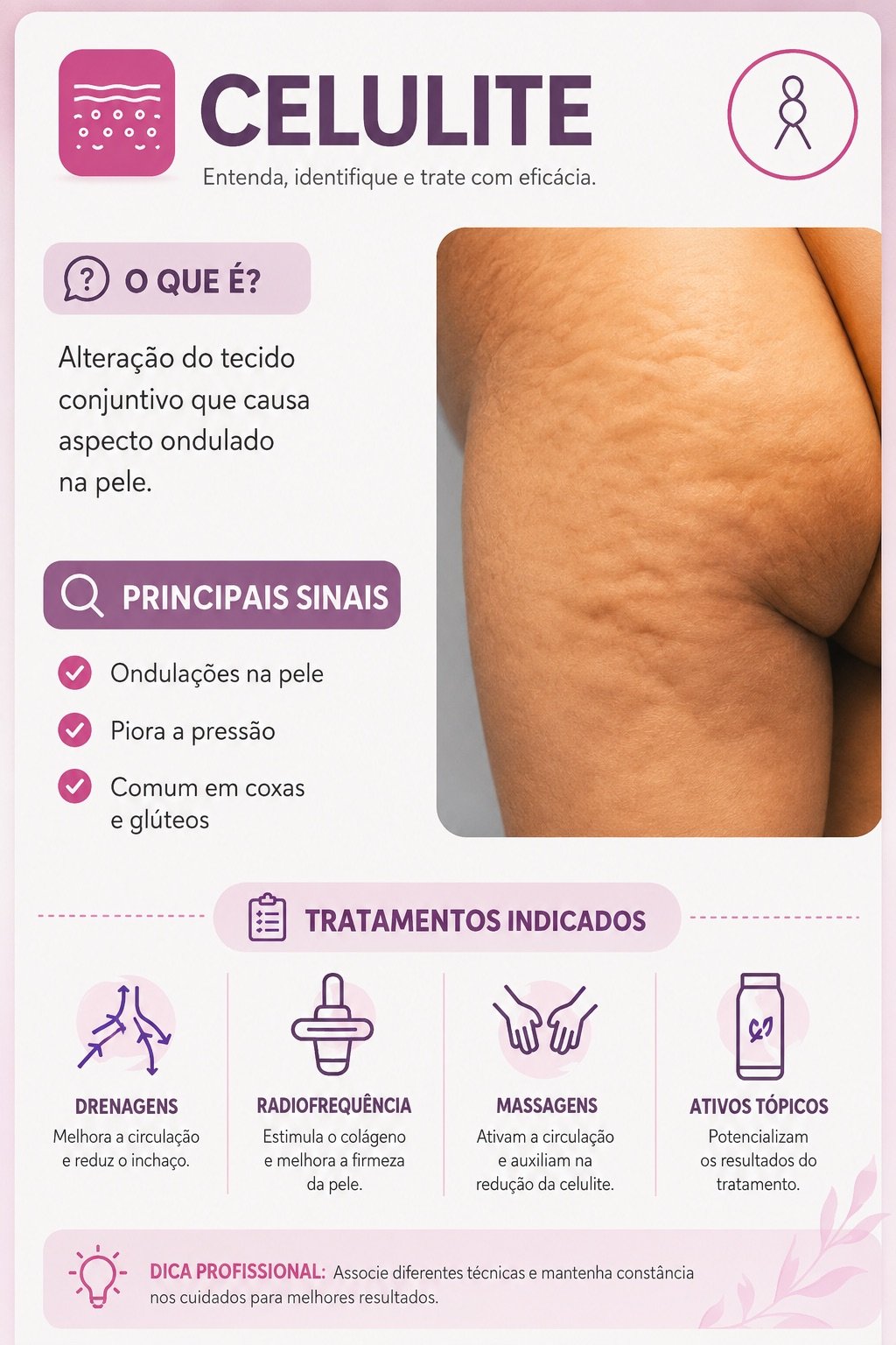 Ficha visual sobre Celulite: o que é, principais sinais e tratamentos indicados